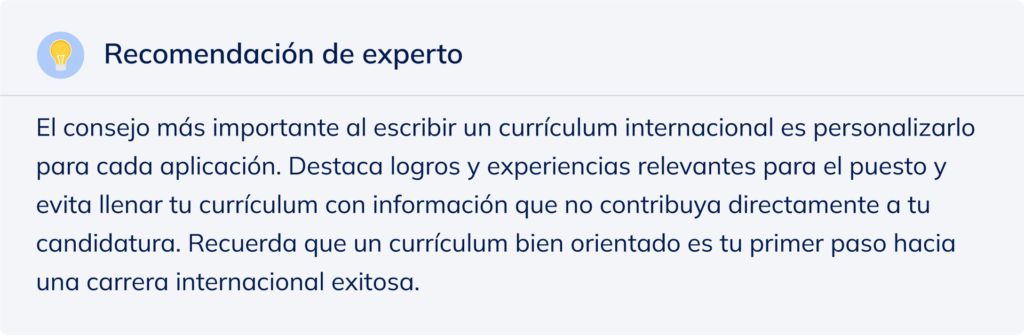 Recomendación de experto para escribir un currículum internacional.