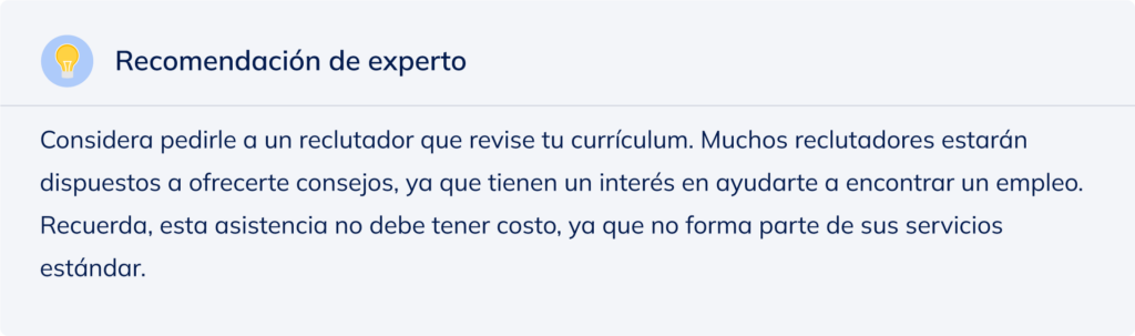 Recomendación de experto para pedirle a un reclutador revisar tu currículum.