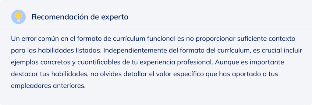 Recomendación de experto sobre el currículum funcional.