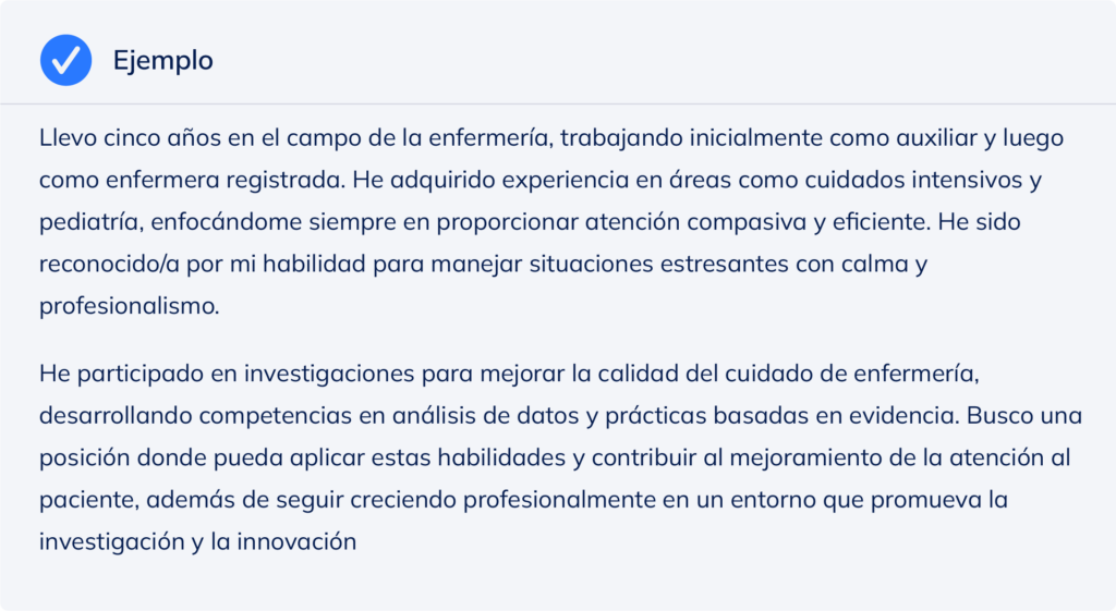 Ejemplo para responder la pregunta de entrevista de enfermería "cuéntame sobre ti".