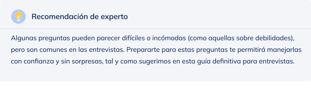 Recomendación de experto sobre practicar las preguntas para prepararte adecuadamente en una entrevista.